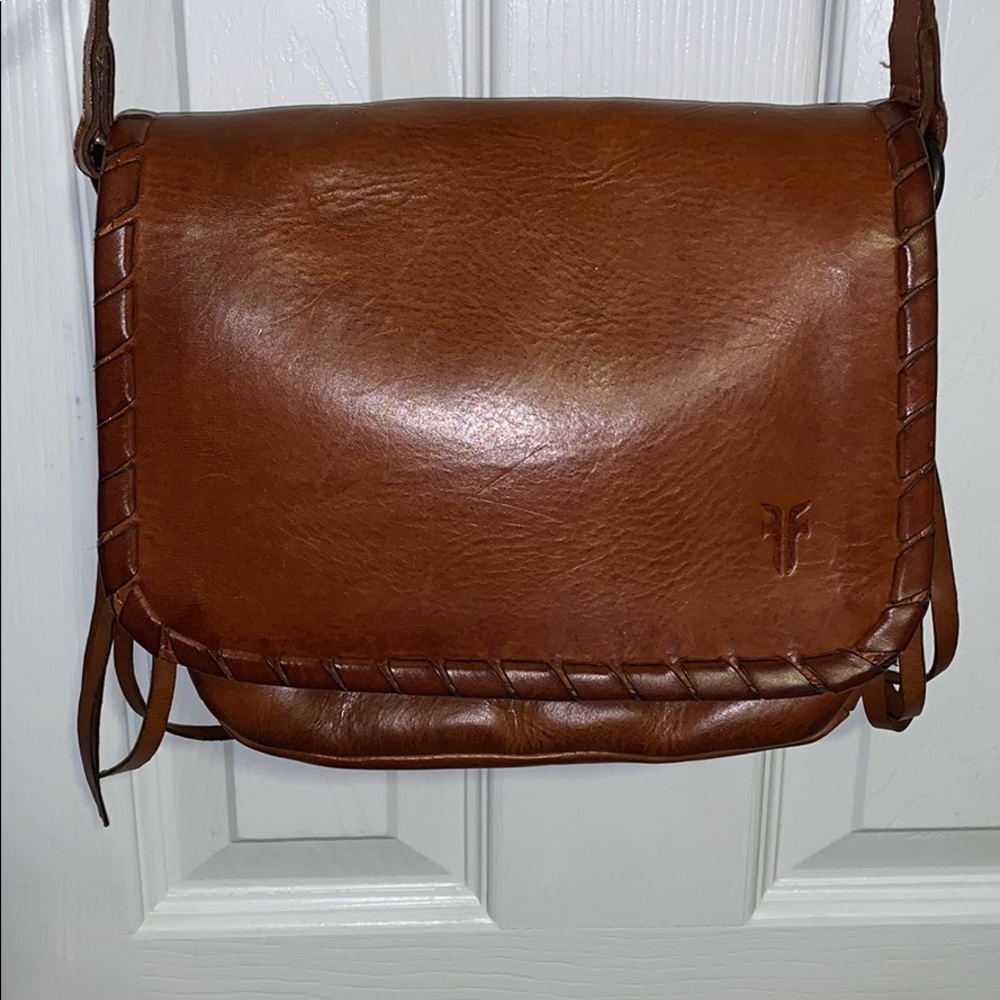 Frye brown leather crossbody bag with tassels